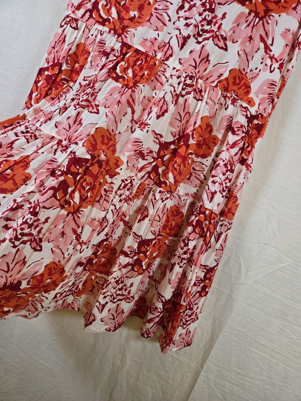 Jude Connally Pink and Red Floral V-Neck Tiered Mini Dress - Picture 4 of 13